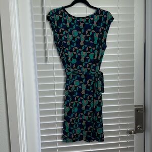 Banana Republic Geometric Blue And Green Dress With Tie